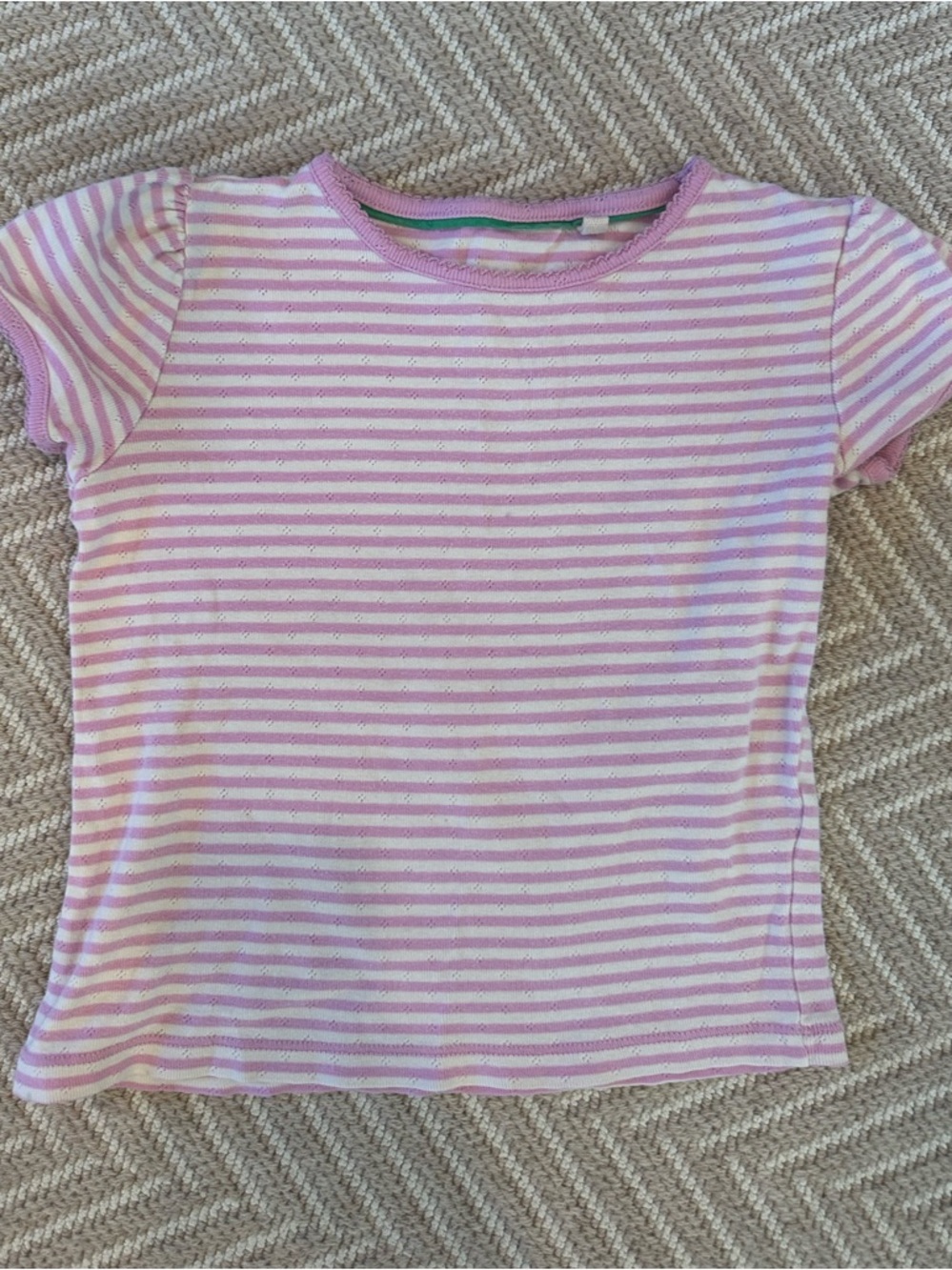 Mini Boden Pink & White Striped Short Sleeve Tee Size 6-7Y